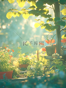 花园背景插画图片_春天绿色花园微型模糊背景插画海报