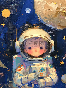 探险宇宙插画图片_探索宇宙的可爱太空人插画素材