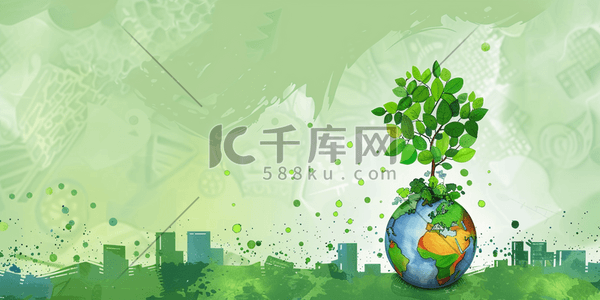 树苗背景插画图片_植树节节能环保治愈插画背景