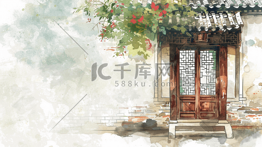 中式手绘国风庭院建筑灯笼的插画9
