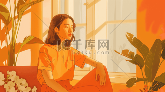 时尚安静文艺女生在室内的装饰插画12