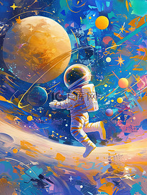 探索宇宙的可爱太空人矢量插画