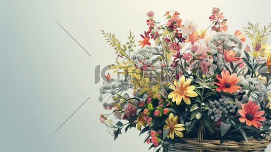 彩色时尚浪漫的女神节花朵花篮的插画6