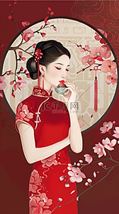 优雅插画图片_国风妇女节优雅女性女神节图片