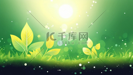 创意光效插画图片_春天春分绿色植物发芽创意光晕效图片