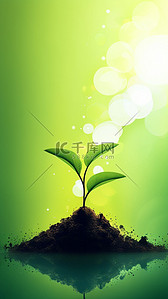 绿色植物发芽插画图片_春天春分绿色植物发芽创意光晕效插画素材