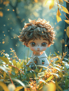 小男孩坐在春天的森林里插图