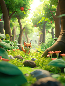 小猫咪清新插画图片_春天森林中的小猫咪插画海报
