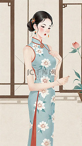 妇女节女性插画图片_民国穿旗袍的优雅女性插画