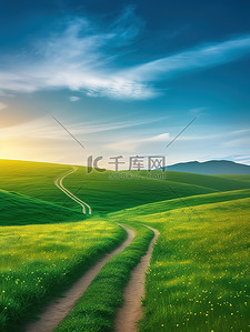 蜿蜒曲折插画图片_绿草地蜿蜒曲折的小路插画海报