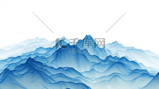 流水线条插画图片_蓝色中国风山水风景插画26