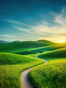 蜿蜒曲折插画图片_绿草地蜿蜒曲折的小路插画图片