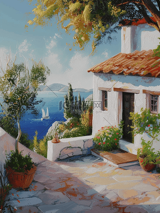 唯美海边海景房风景如画的插画17