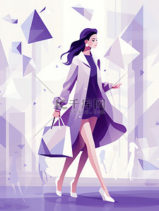 logo消费插画图片_女性购物消费紫色扁平风插画