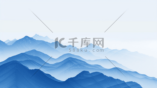 流水线条插画图片_蓝色中国风山水风景插画25