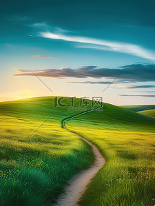 绿草地蜿蜒曲折的小路插画图片