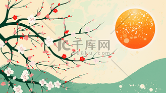 扁平化春天里太阳下风景优美的插画12
