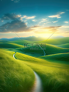 蜿蜒曲折插画图片_绿草地蜿蜒曲折的小路原创插画
