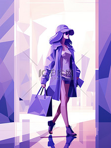 双品购物节插画图片_女性购物消费紫色扁平风插画