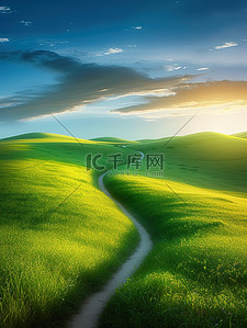 蜿蜒曲折插画图片_绿草地蜿蜒曲折的小路插图