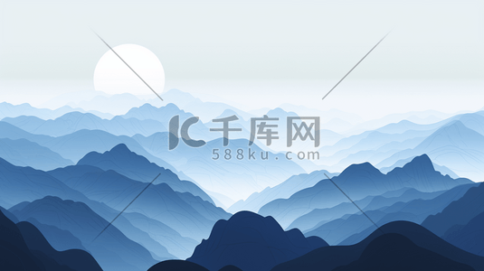 中国风纹理蓝色插画图片_蓝色中国风山水风景插画13