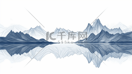 流水线条插画图片_蓝色中国风山水风景插画6