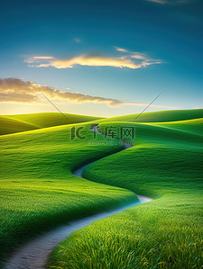 蜿蜒曲折插画图片_绿草地蜿蜒曲折的小路原创插画