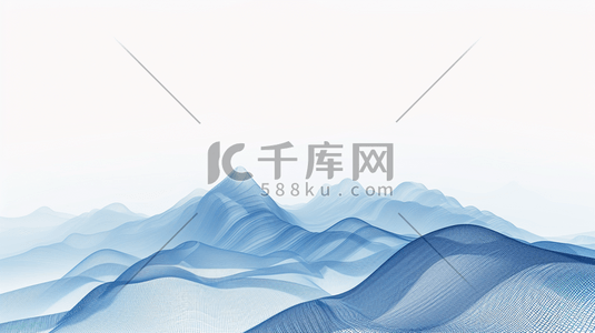 蓝色中国风山水风景插画27