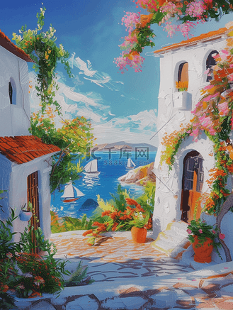 唯美海边海景房风景如画的插画13