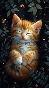 可爱的小猫咪睡觉插画图片
