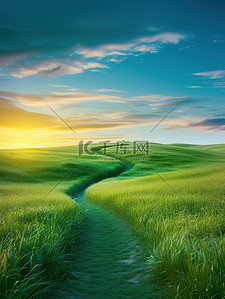 蜿蜒曲折插画图片_绿草地蜿蜒曲折的小路插画