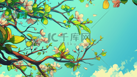 春天彩色手绘山色风景风光的插画3
