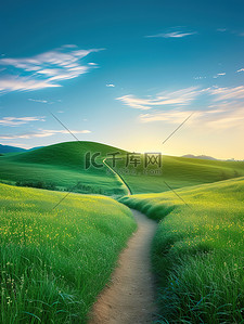 蜿蜒曲折插画图片_绿草地蜿蜒曲折的小路素材