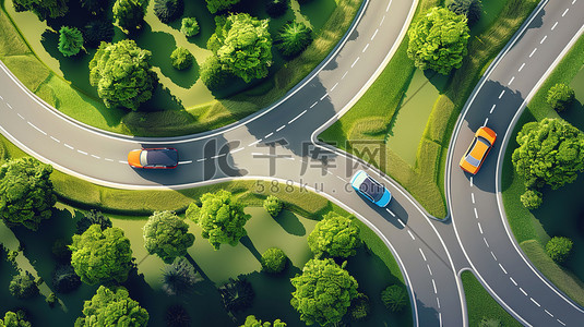 车辆样机插画图片_高速公路急转弯的车辆插画图片