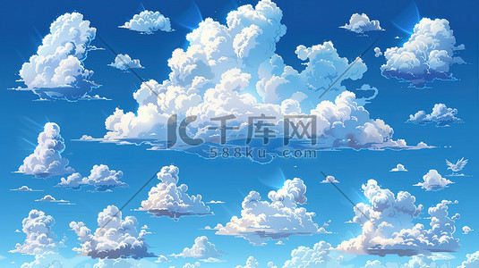 天空的白云插画图片_天空的白云云朵漫画插画海报