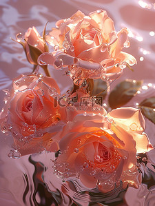 玫瑰边框插画图片_水中粉色玫瑰梦幻唯美插画图片