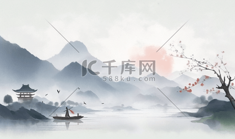 清明节山水古风中国风插画