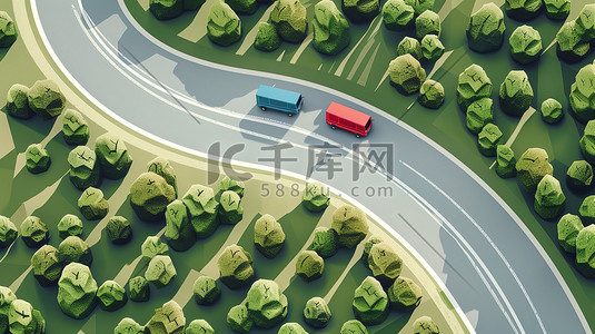 高速公路急转弯的车辆插画海报