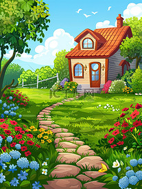 美丽的别墅花园草地春天插图