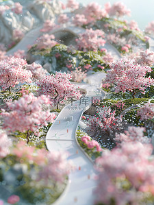 春天城市街道樱花树图片