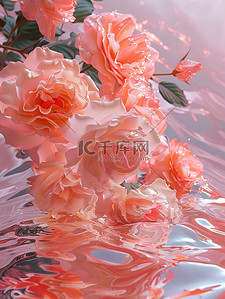 玫瑰花瓣雨插画图片_水中粉色玫瑰梦幻唯美图片