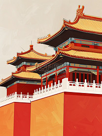 中国宫殿建筑和屋檐插画
