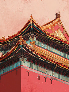 中国宫殿建筑和屋檐原创插画