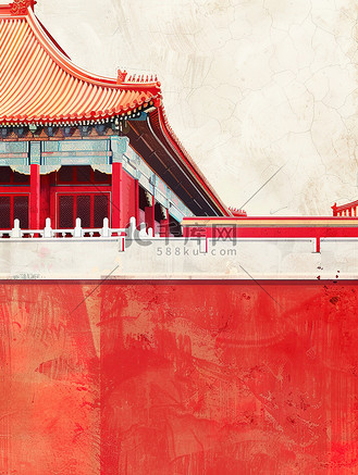 中国宫殿建筑和屋檐插画素材