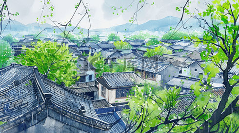 江南烟雨小镇风景插画14