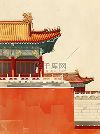 中国宫殿建筑和屋檐插画图片