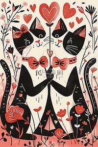 英国伦敦邮票插画图片_情人节唯美猫爱心插画海报