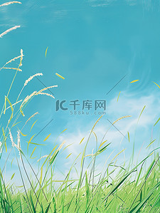 绿草和蓝天春天清新插画海报