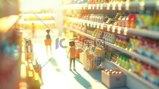 超市购物等距视图插图