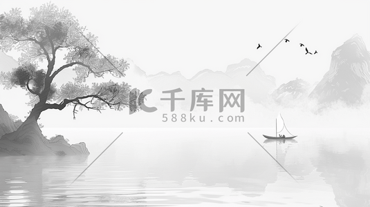中国风水墨风景插画5